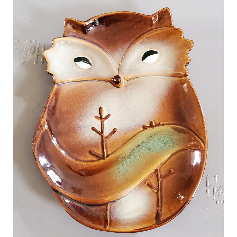 Gibson Home Fox Ceramic Serving Platter Brown Woodland Decorative Tray Dish‎